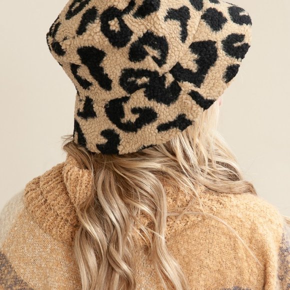 Leopard Print Winter Hat - Tan and Black - One Size fits most - Stay warm & hip - Picture 10 of 10